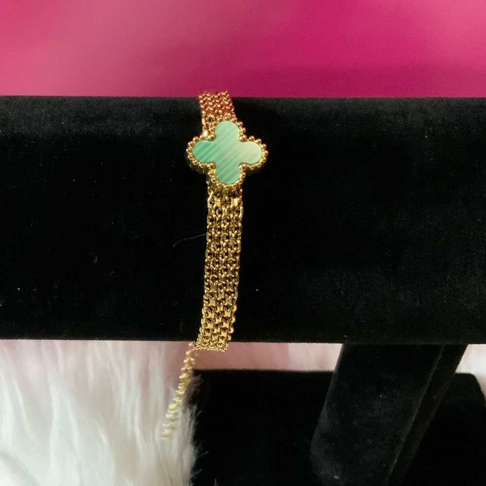 Gold Plated Green Clover Chain Bracelet - Women Bracelet